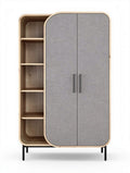 Fabric-covered storage cabinet with wooden shelves and rounded edges 80 x 40 x 180cm