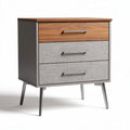 Modern nightstand with three drawers in grey and wood finish 60 x 40 x 75cm