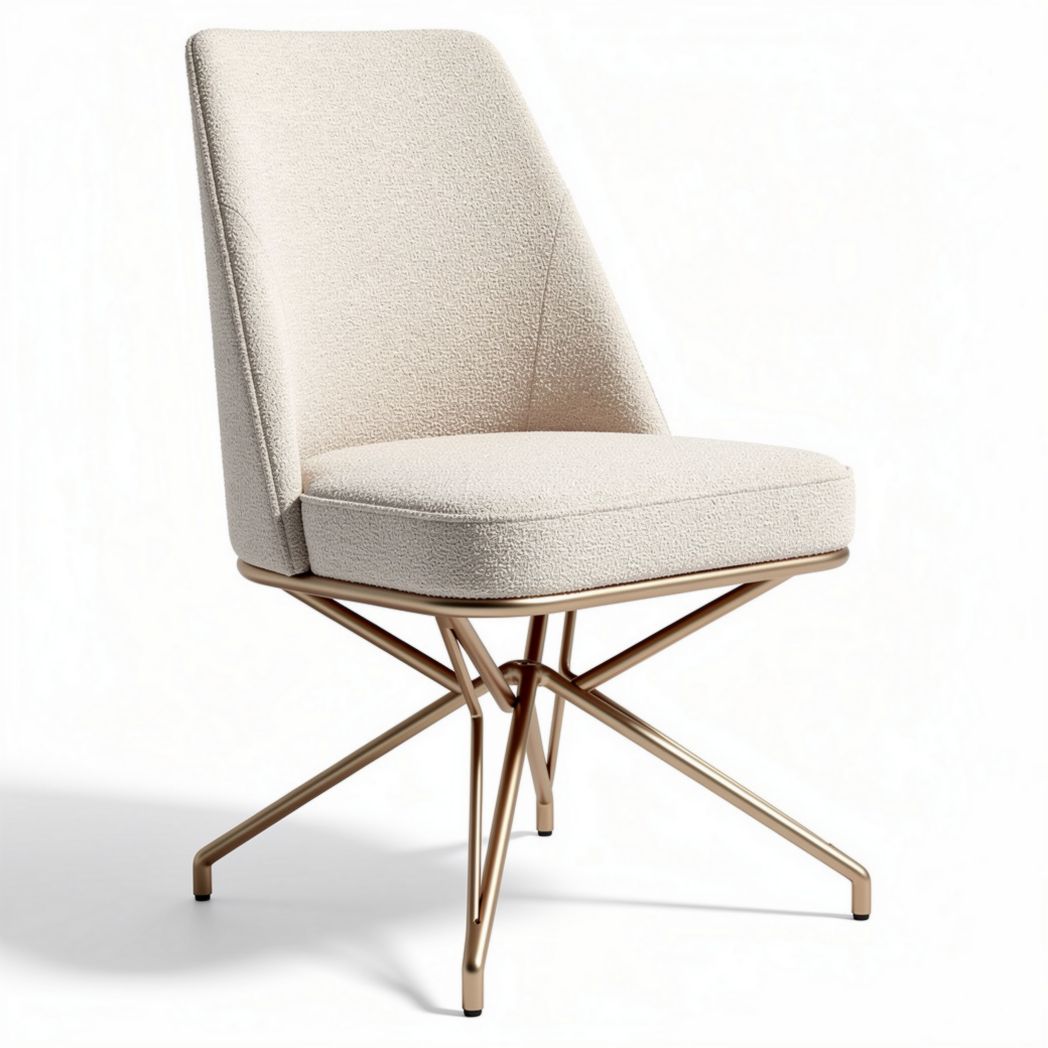 Soft beige upholstered dining chair with metal base 45 x 50 x 85cm