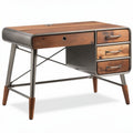 Industrial style wooden desk with metal accents and storage drawers 120 x 60 x 75cm