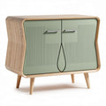 Wooden sideboard with green doors for living room storage 80 x 40 x 85cm