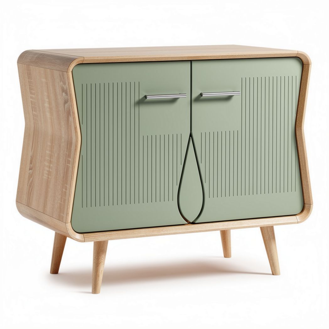 Wooden sideboard with green doors for living room storage 80 x 40 x 85cm