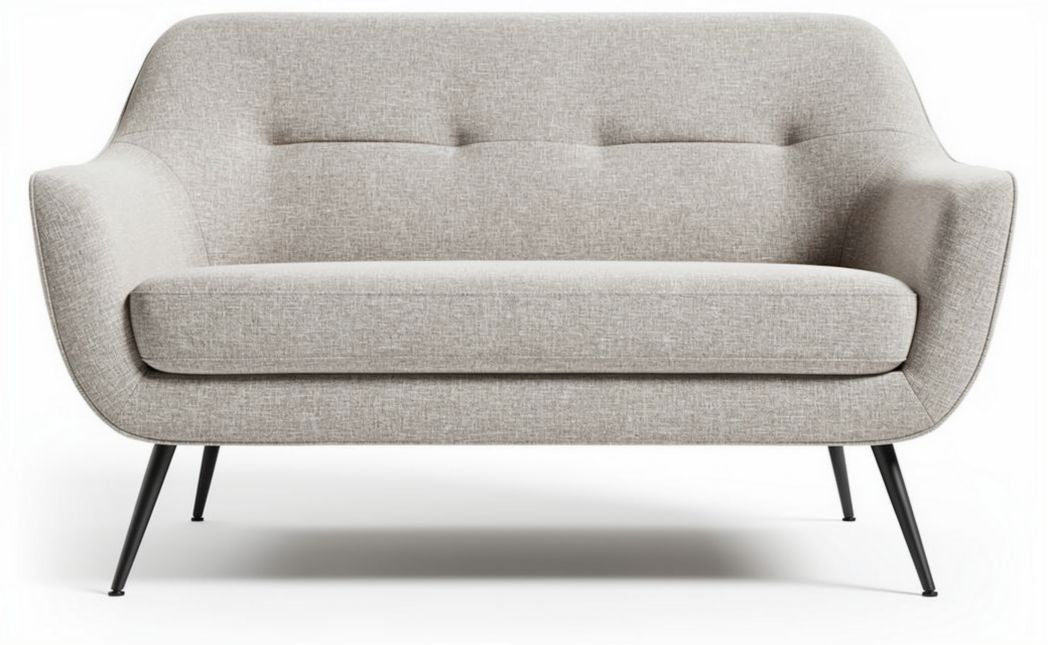 Modern two-seater sofa in light gray fabric with black metal legs 160 x 80 x 80cm