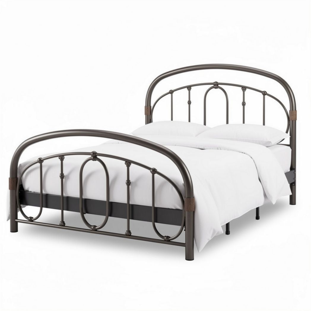 Metal frame bed with arched headboard and footboard 200 x 150 x 100cm