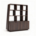 Modern wooden bookcase with storage cabinets and staggered shelving design 150 x 40 x 180cm