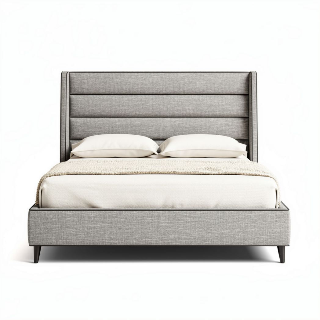 Upholstered platform bed with tufted headboard in gray fabric 200 x 160 x 100cm