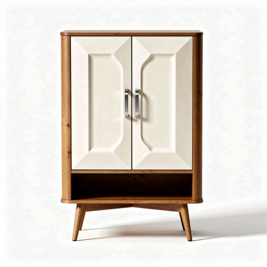 Wooden cabinet with cream doors and open shelf dimensions 75 x 40 x 110cm