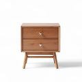 Wooden nightstand with two drawers and geometric design in natural finish