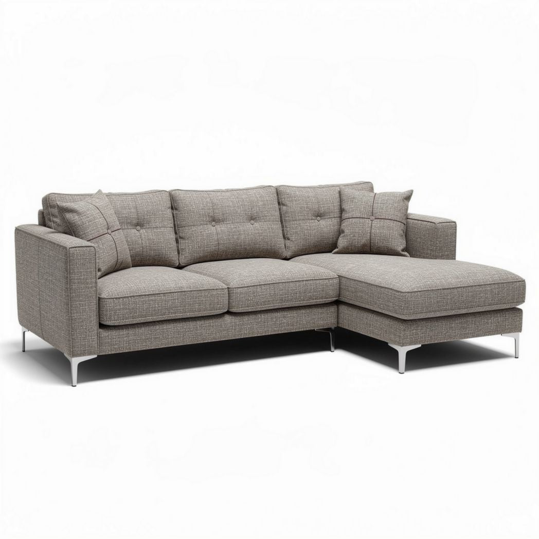Fabric sectional sofa with left chaise in light gray 200 x 90 x 85cm