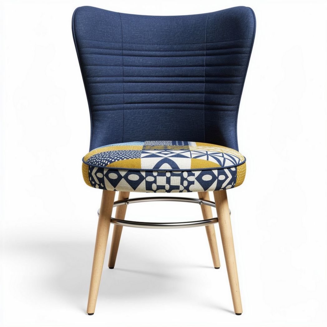 Upholstered accent chair with geometric pattern seat and wooden legs 50 x 50 x 90cm