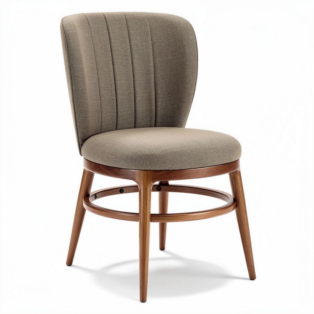 Mid-century modern dining chair in taupe fabric with walnut legs 40 x 40 x 80cm