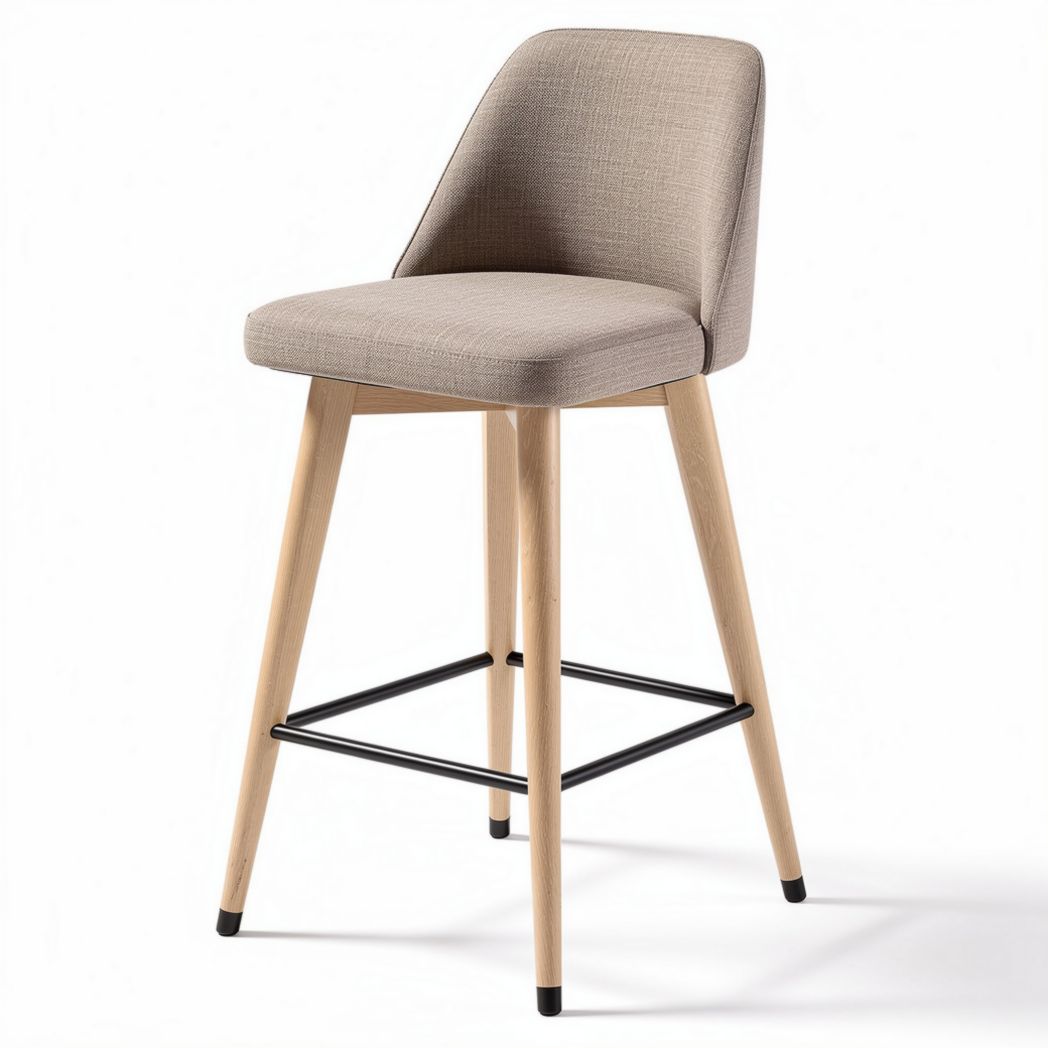 Bar stool with fabric seat and wooden legs 45 x 45 x 100cm beige色