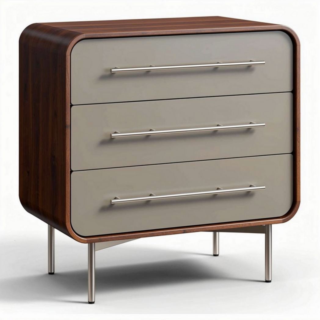 Wooden nightstand with three drawers in light gray and brown finish 80 x 45 x 70cm