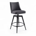 Swivel bar stool with gray fabric upholstery and black metal base 50 x 50 x 110cm