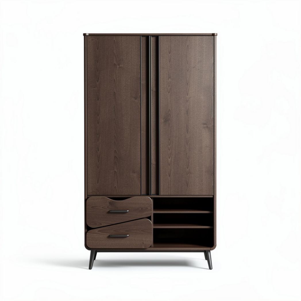 Modern wooden wardrobe with two doors and storage drawers 80 x 40 x 180cm